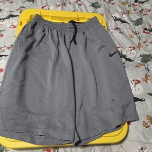 Nike Men's Light Gray Athletic Shorts with Black Swoosh